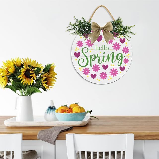 Rustic Wooden Spring Wreath Door Sign 12In