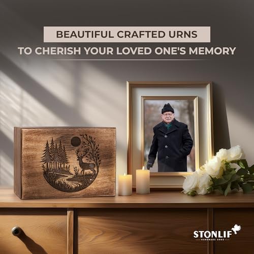 Mango Wood Cremation Urn with Deer Engraving