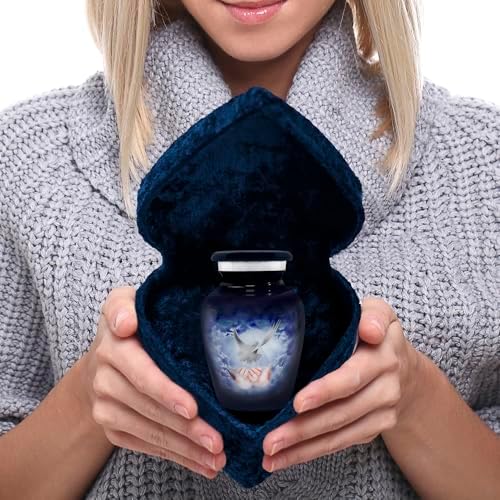 Trupoint Memorials Small Blue Dove Urn with Velvet Heart Box