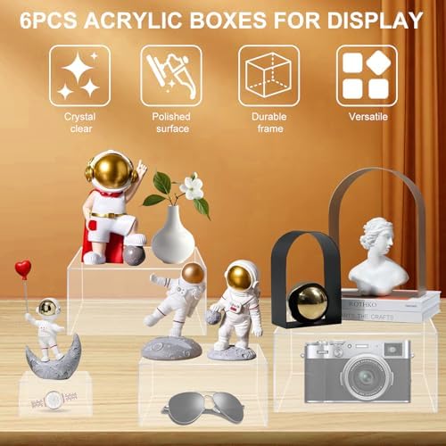 Hylebor 6Pcs Clear Acrylic Display Risers for Buffet and Party Use