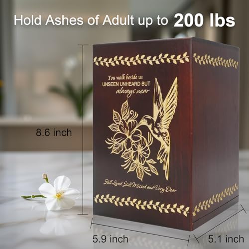 Wooden Cremation Urn with Hummingbird Design Eco-Friendly and Elegant