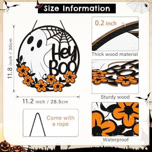 Halloween Hey Boo Ghost Flower Door Sign Decor