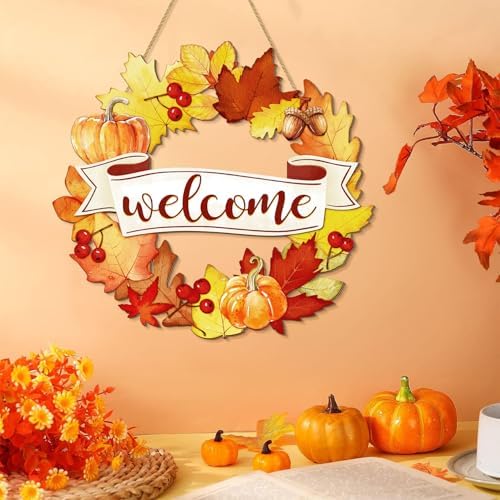 Fall Wood Wreath Front Door Sign Decor
