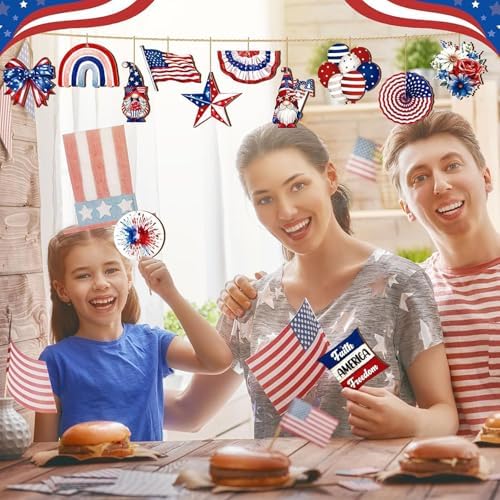 24 Pcs Fourth of July Hanging Ornaments with Rope