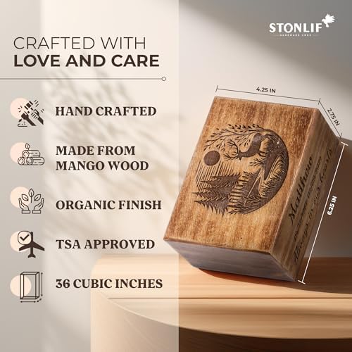 Mango Wood Cremation Urn with Deer Engraving