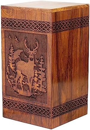 Wooden Deer Urn Handcrafted Rosewood Decorative Urn for Ashes