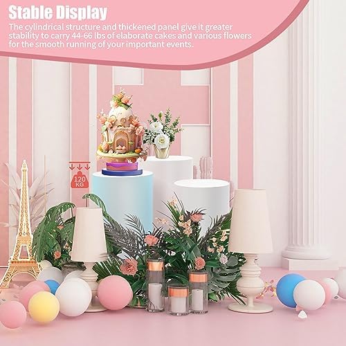 3 Pcs White Round Cylinder Pedestal Stand for Decor