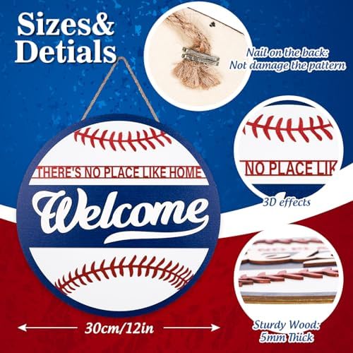 3D Baseball Welcome Door Sign Wooden Hanging Decor