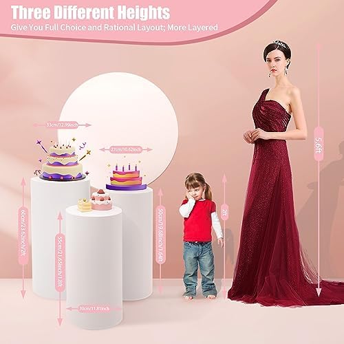 3 Pcs White Round Cylinder Pedestal Stand for Decor