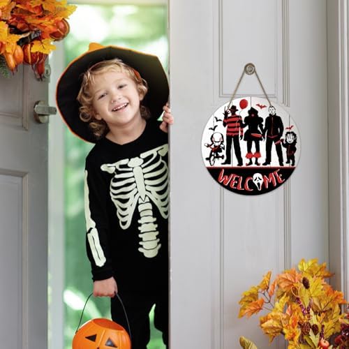 Welcome Halloween Horror Movie Characters Front Door Sign