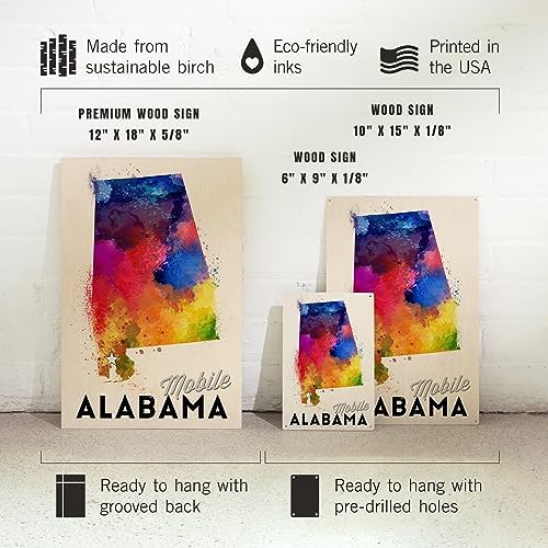 12x18 Inch Premium Wood Sign Alabama State Abstract