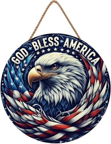 4th of July Patriotic Door Sign with Eagle and Flag Design