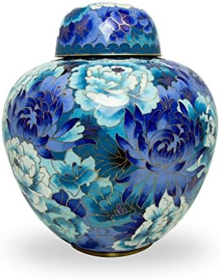 105in Handcrafted Floral Cremation Urn - Decorative Blue Metal