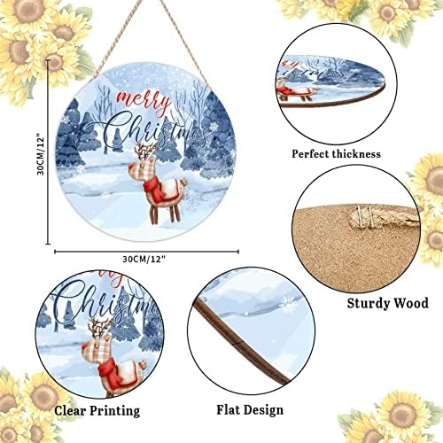 Farmhouse Door Hanger Christmas Wood Sign 12x12in