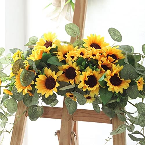 Artificial Sunflower Swag with Eucalyptus 295In Wall Arch Hanging Wreath