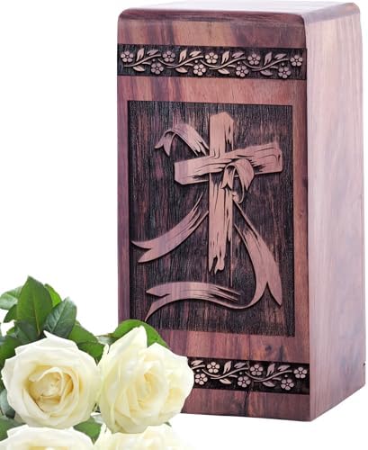 YATHABI Christian Wooden Urn - 1125 Inch Cremation Urn for Adult Ashes