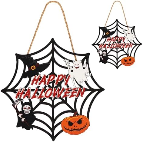 2PACK Halloween Door Sign with Spider Web and Pumpkin Design
