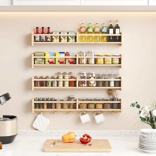 34 Inch Wall Floating Bookshelf Set of 4 with Hooks