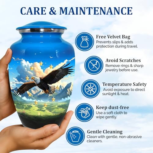 Eagle Flag Cremation Urn for Adult Male - Patriotic Cobalt Blue Large