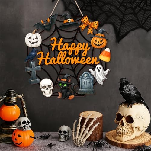 Halloween Wooden Ghost Door Wreath Sign