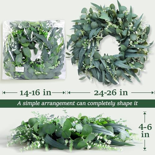 24-26 Inch Eucalyptus Wreath for Front Door and Wall