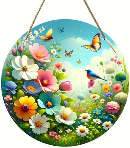 Flower Butterfly Front Door Decor Wooden Sign