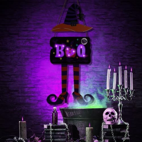 Halloween Witch Door Decorations with Timer Light