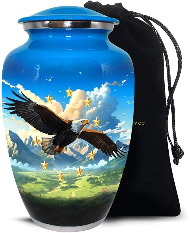 Eagle Flag Cremation Urn for Adult Male - Patriotic Cobalt Blue Large