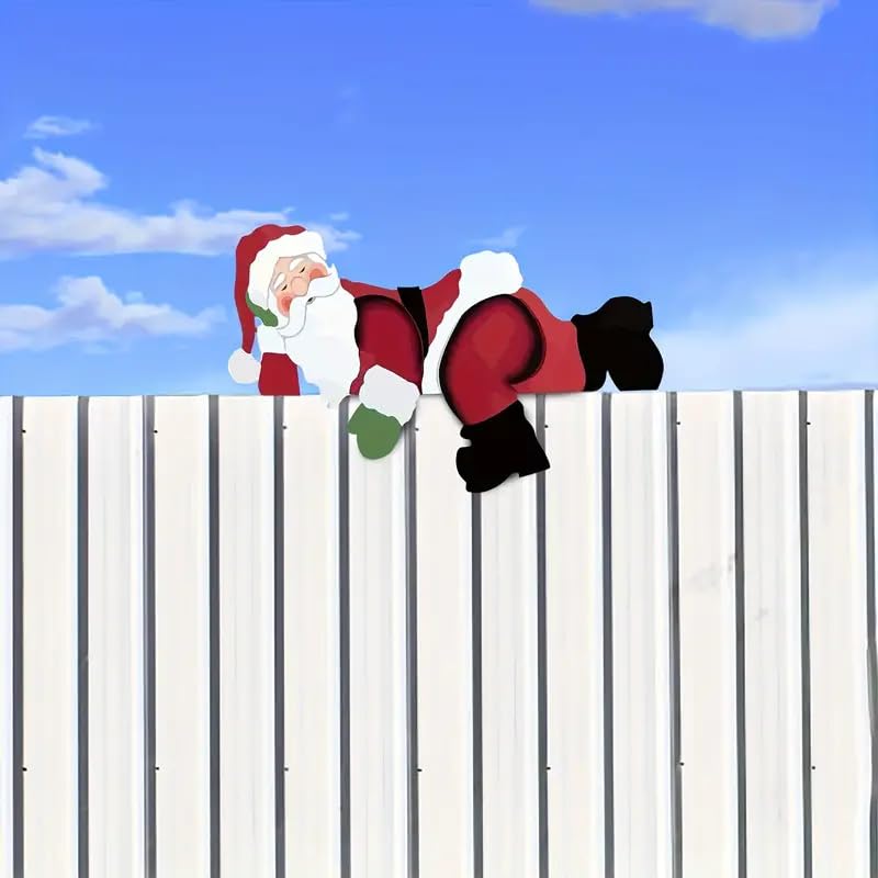 2PCS Christmas Santa Fence Peeker Yard Decor