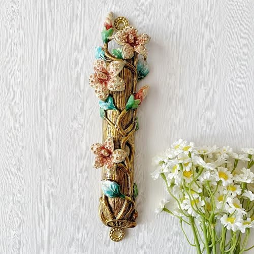 Hand Painted Mezuzah with Enamel Design and Scroll