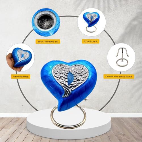 Handcrafted Heart Urn with Angel Wings for Human Ashes