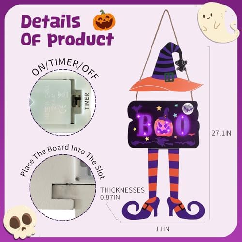Halloween Witch Door Decorations with Timer Light