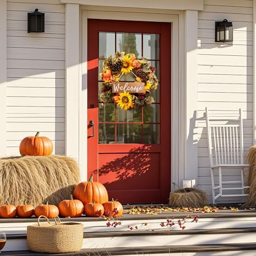20 Inch Fall Wreath with Welcome Sign Decor