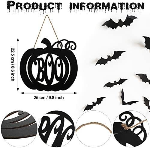 Jetec Halloween Door Hanger Black Boo Wood Sign
