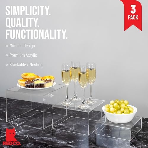 Red Co Set of 3 Acrylic Cube Risers with Hollow Bottoms