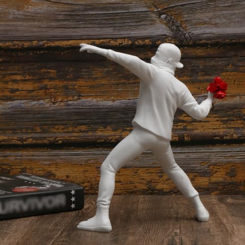 Modern White Flower Thrower Resin Sculpture