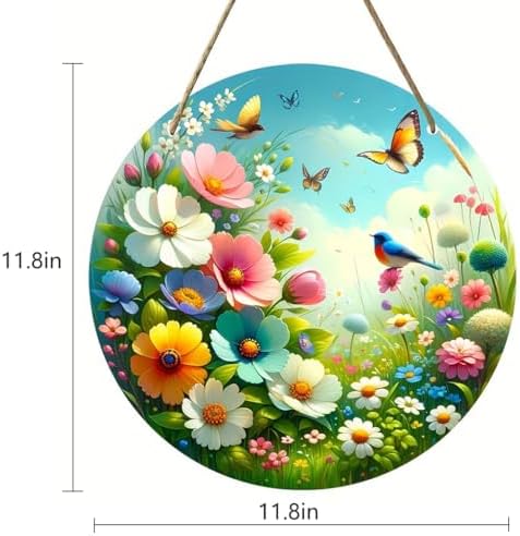 Flower Butterfly Front Door Decor Wooden Sign
