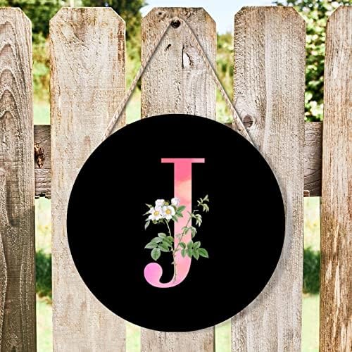 Farmhouse Front Door Hanger with White Flower and Pink Letter J