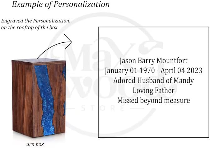 Handcrafted Rosewood Memorial Urn Box - Blue Resin Design