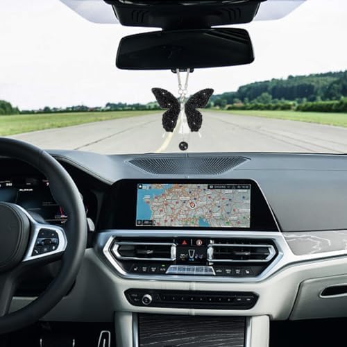Bling Butterfly Diamond Car Hanging Accessory - Black