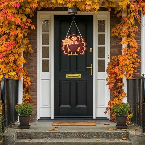 COCHIE Thanksgiving Turkey Wooden Wreath Sign for Front Door