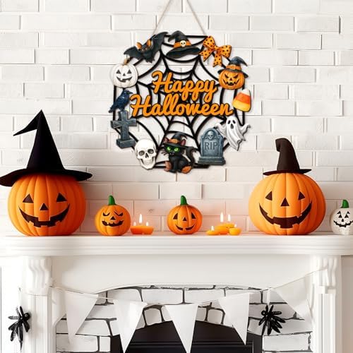Halloween Wooden Ghost Door Wreath Sign