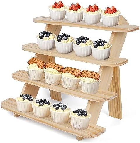 Wooden Cupcake Display Stand with 4 Tiers and Risers
