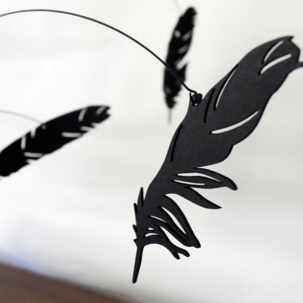 Black Falling Feather Hanging Mobile 16x12