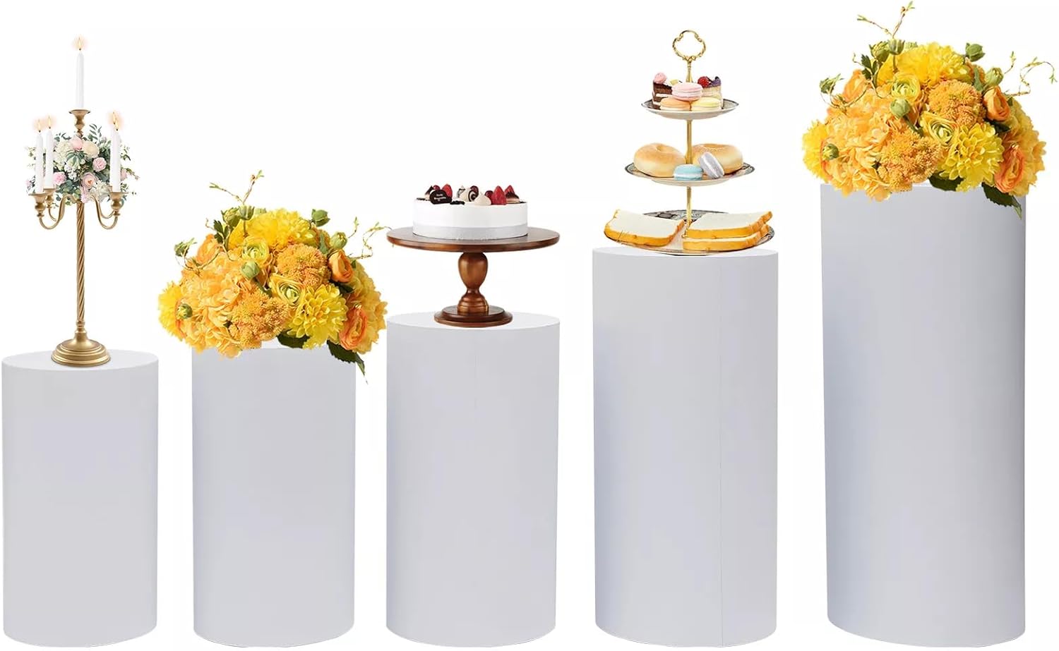 Ringmaster 5Pcs White Metal Cylinder Pedestal Stands for Party