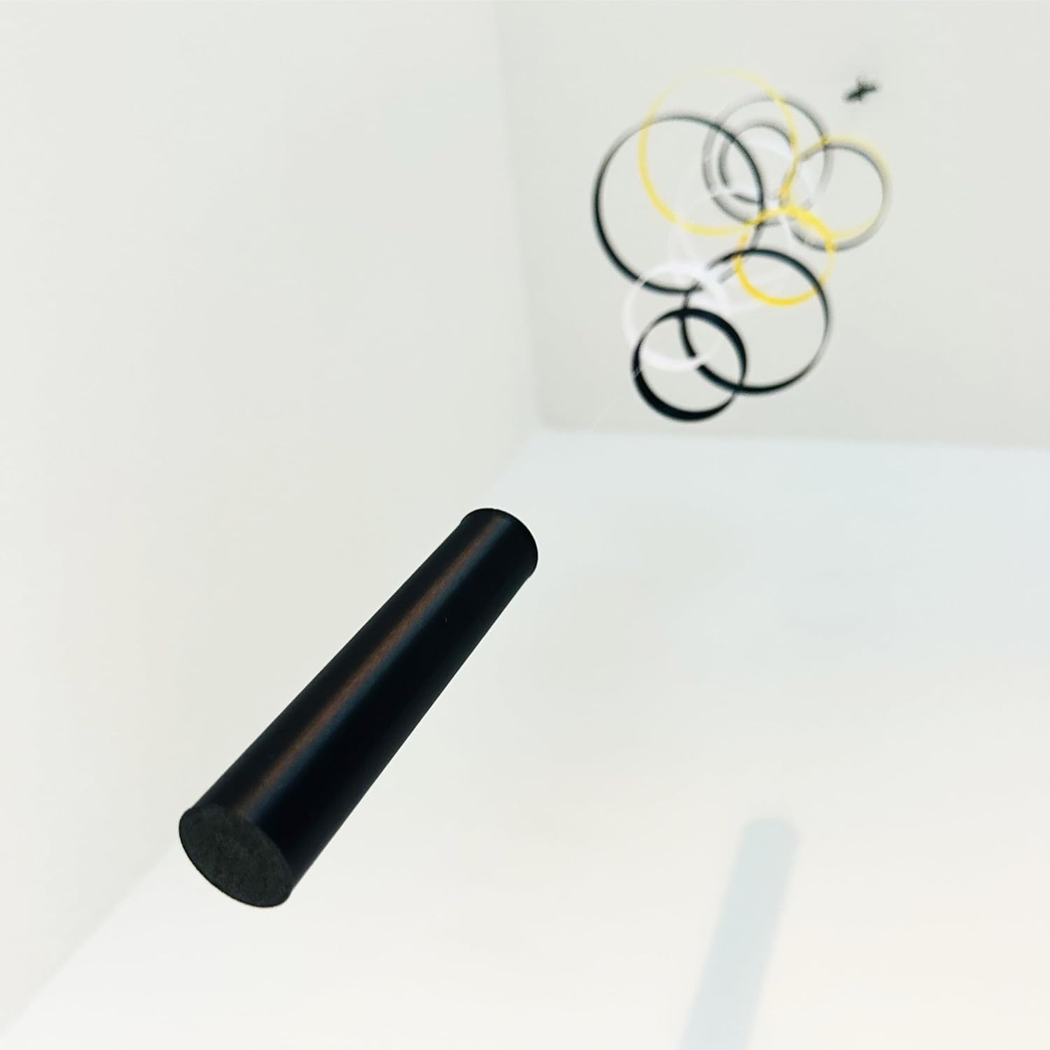 Whirlwind Kinetic Mobile with 12 Rings in Black Yellow and White