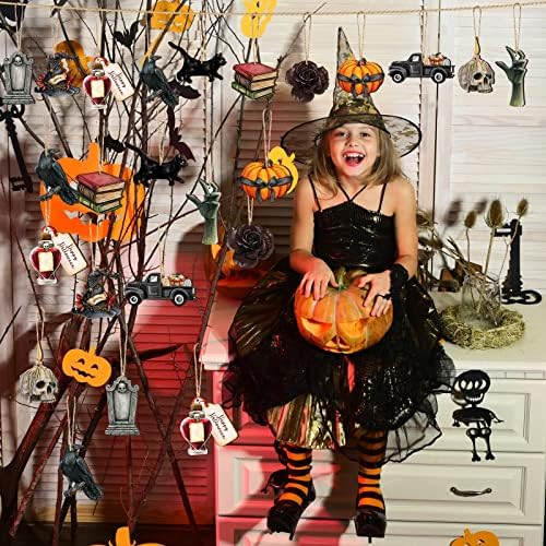 Maitys 36 Pcs Halloween Wooden Ornaments for Tree Decorations