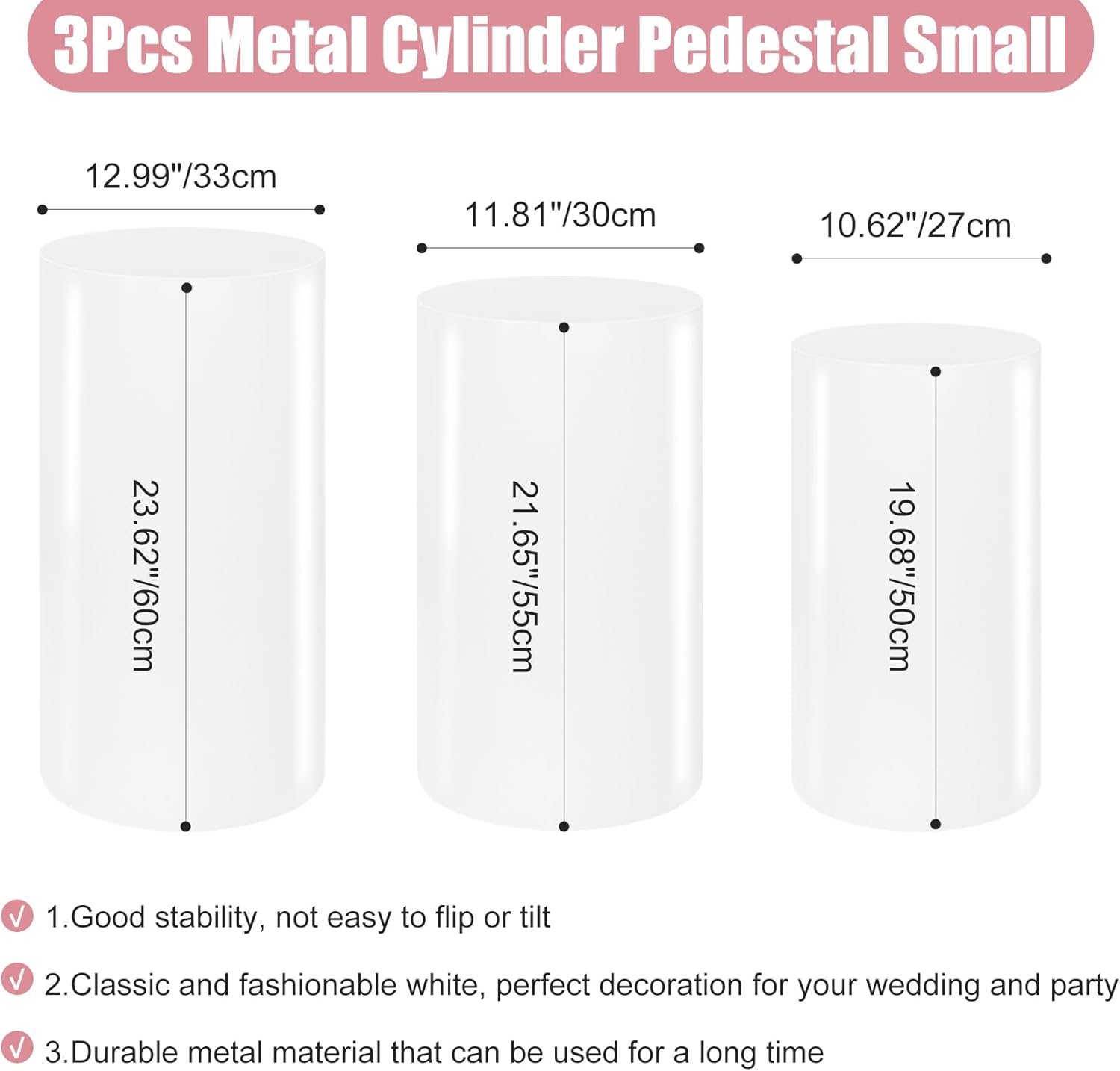 3PCS White Metal Cylinder Pedestal Stands for Party Decorations