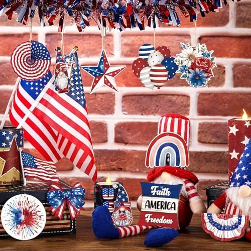 24 Pcs Fourth of July Hanging Ornaments with Rope
