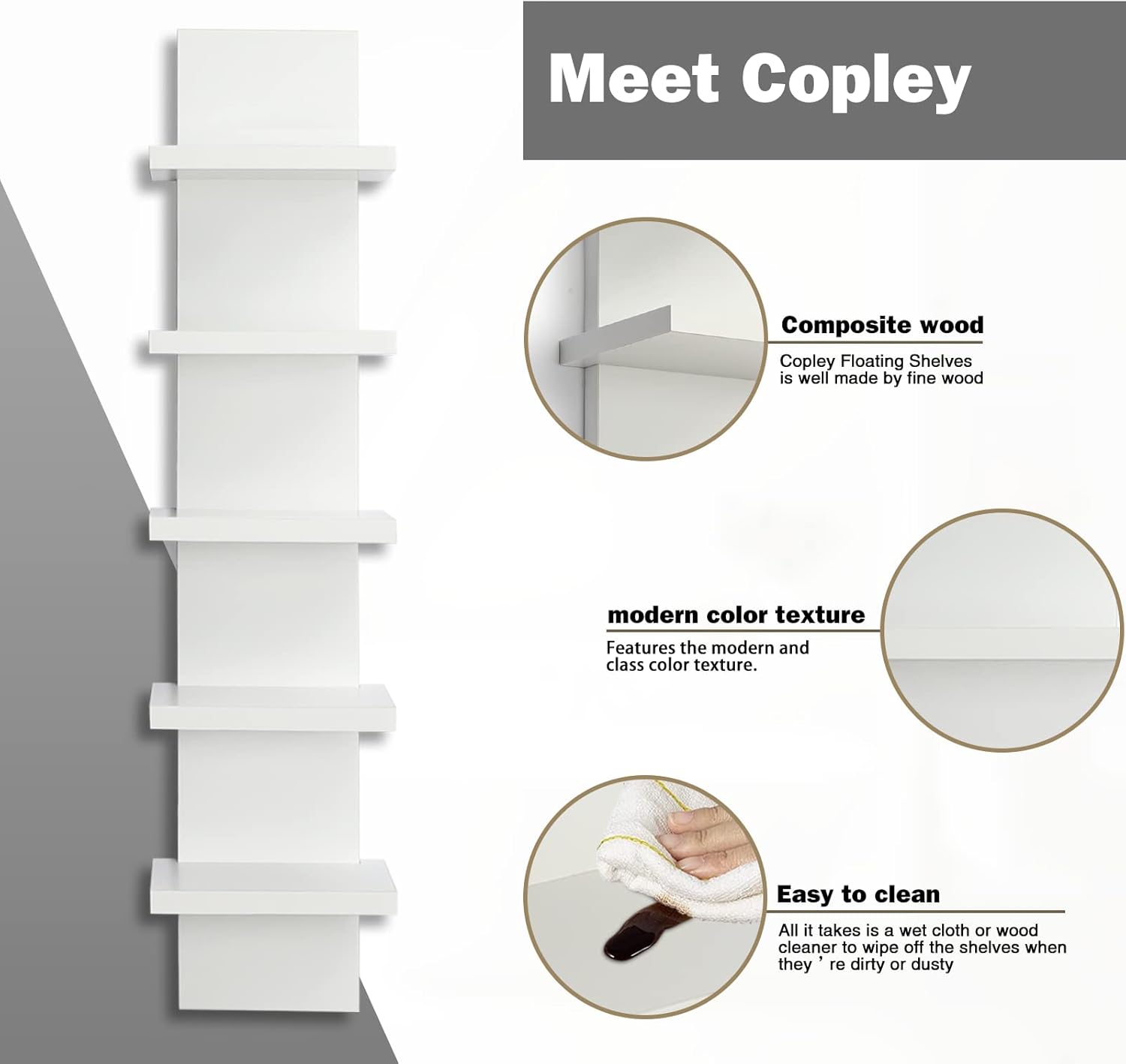 5 Tier Wall Shelf Unit White Vertical Floating Shelf 55